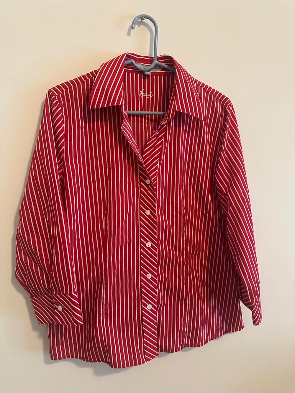 Foxcroft Red and White Striped Button-Down Shirt